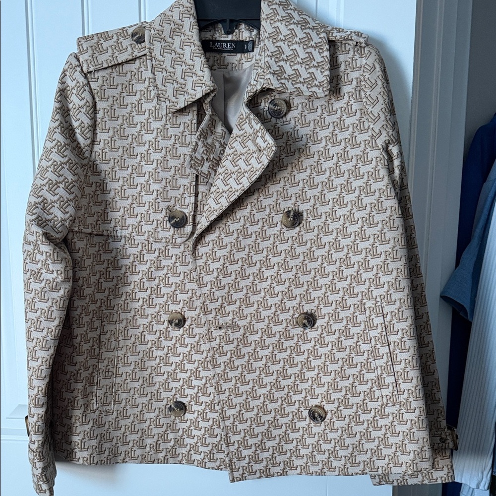 Lauren Ralph Lauren Tan Monogram Pea Coat